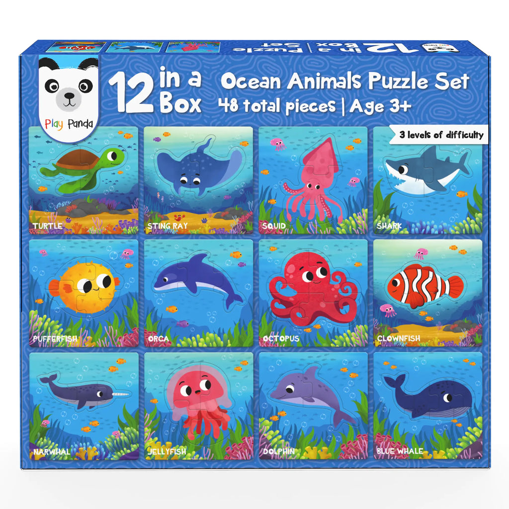 12 in 1 Ocean Animals Puzzle Set | Preschool Educational Activity for Kids