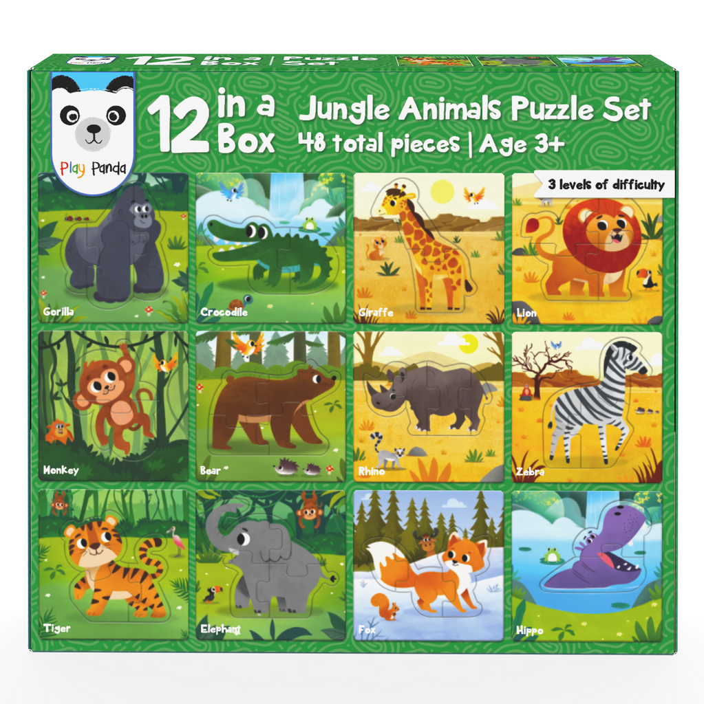 12 in 1 Jungle Animal Puzzles | Preschool Educational Activity for Kids