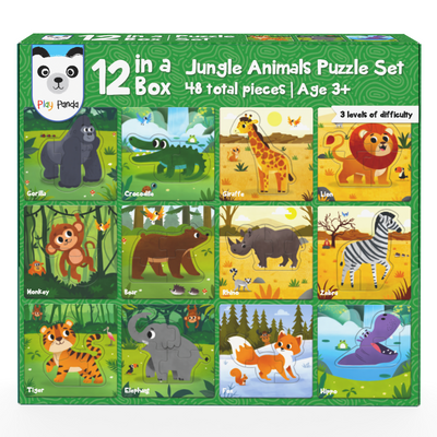 12 in 1 Jungle Animal Puzzles | Preschool Educational Activity for Kids