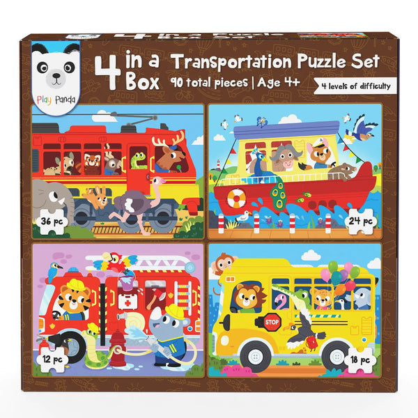 4 in a Box Vehicles Puzzle for Kids | Educational Puzzle with 90 Pieces