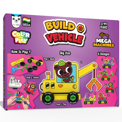 Build A Vehicle Colour & Play Mega Machines | Includes 21 Plastic Parts, 12 Sketch Pens & 6 Vehicle Designs
