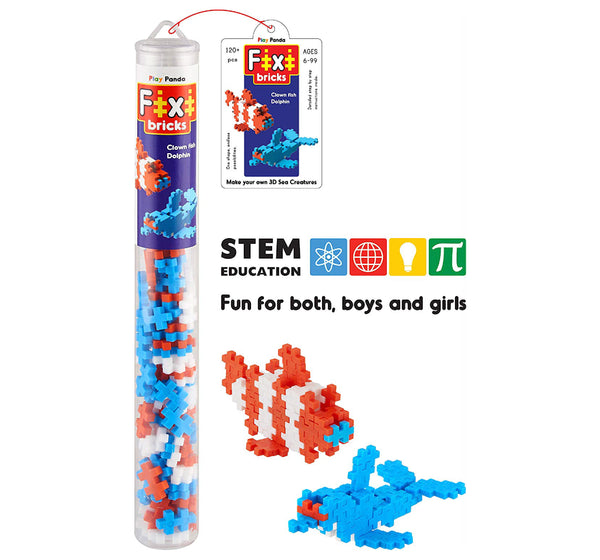 Fixi Bricks Aqua Tube 1 | Dolphin and Clown fish with 120 small bricks