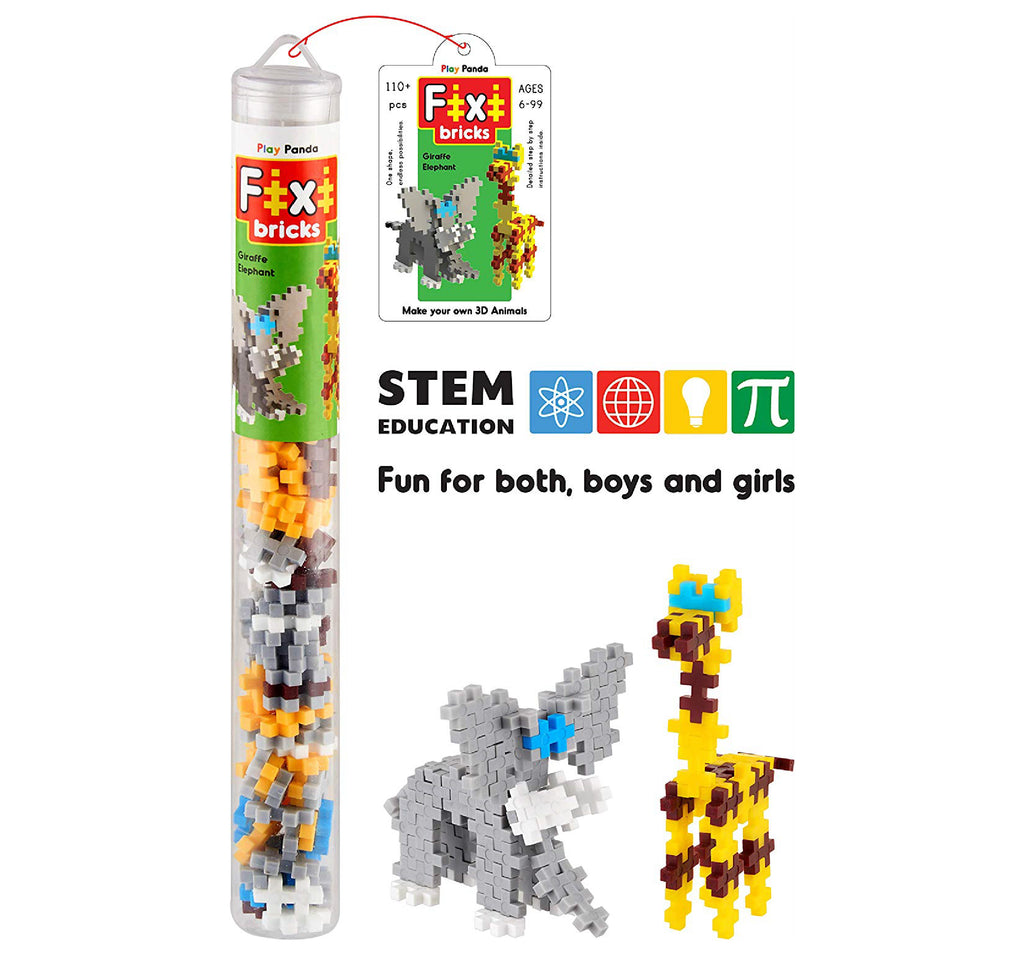 Fixi Bricks Jungle Tube 1 | Elephant and Giraffe with 110 small bricks