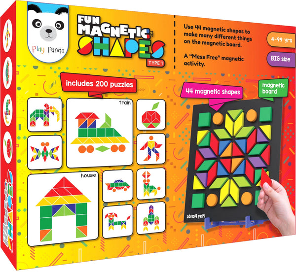 Play Panda Fun Magnetic Shapes Big Type 1 with 44 Magnetic Shapes, 200 Pattern Book, Magnetic Board and Display Stand