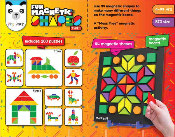 Play Panda Fun Magnetic Shapes Big Type 1 with 44 Magnetic Shapes, 200 Pattern Book, Magnetic Board and Display Stand