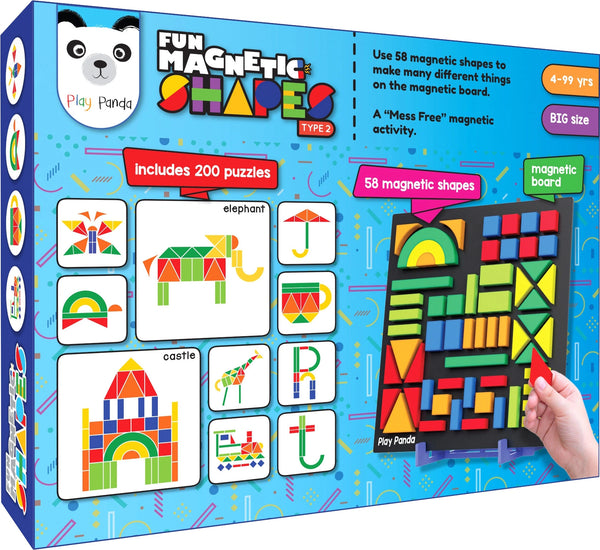 Play Panda Fun Magnetic Shapes Big Type 2 with 58 Magnetic Shapes, 200 Pattern Book, Magnetic Board and Display Stand