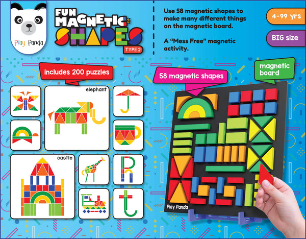 Play Panda Fun Magnetic Shapes Big Type 2 with 58 Magnetic Shapes, 200 Pattern Book, Magnetic Board and Display Stand