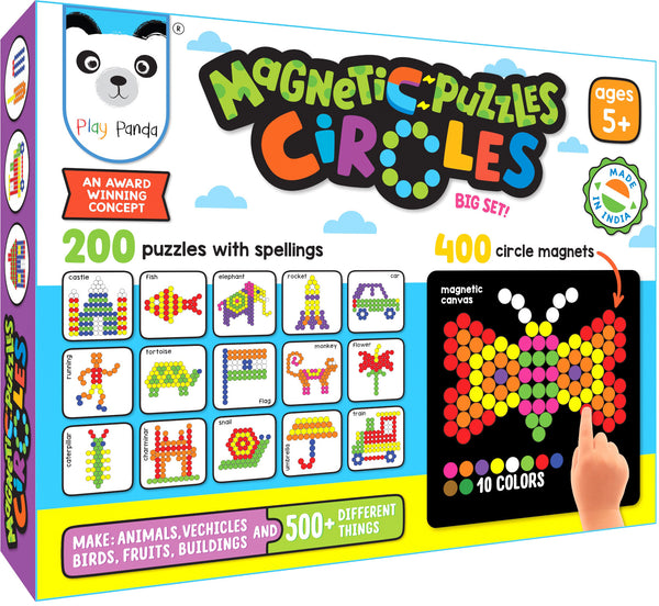 Play Panda Magnetic Puzzles Big Circles with 400 Magnets, 200 Puzzles, Magnetic Board and Display Stand