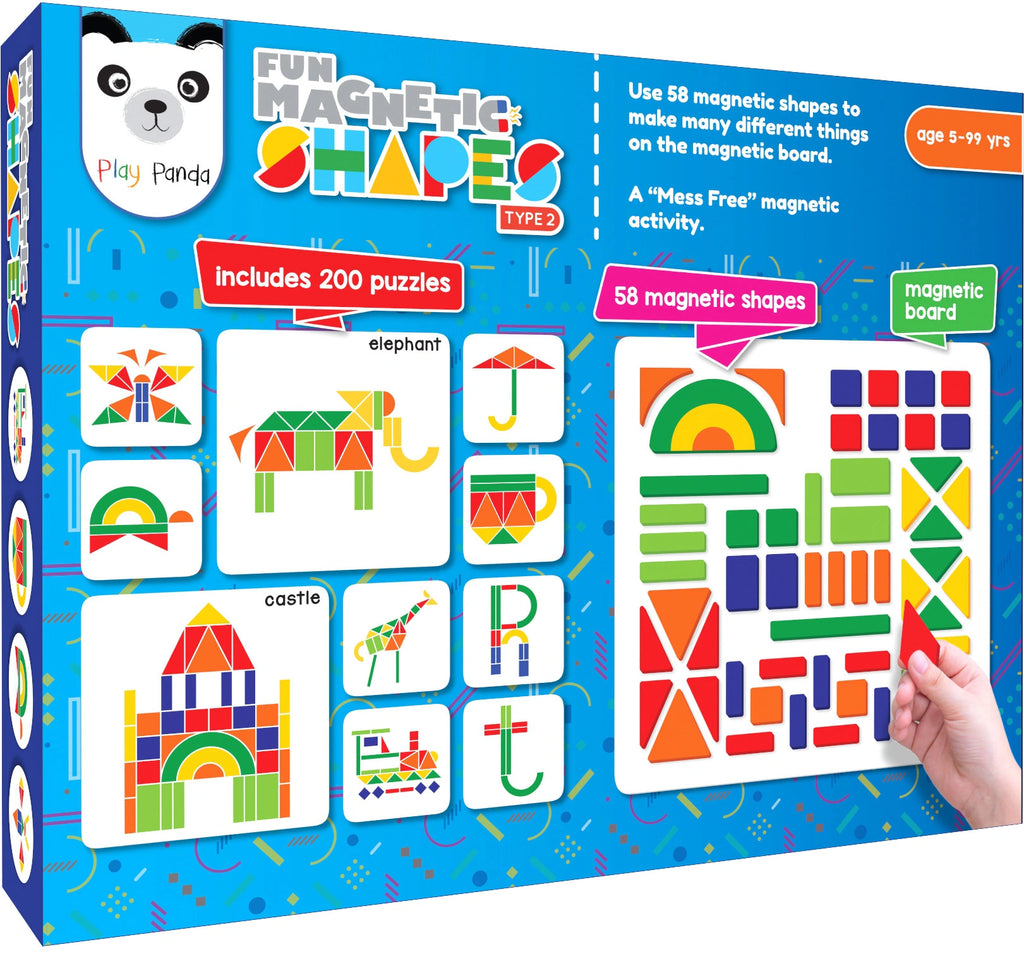 Play PandaFun Magnetic Shapes Small Type 2 with 58 Magnetic Shapes, 200 Pattern Book, Magnetic Board and Display Stand
