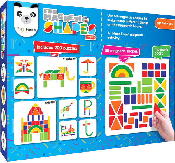Play PandaFun Magnetic Shapes Small Type 2 with 58 Magnetic Shapes, 200 Pattern Book, Magnetic Board and Display Stand