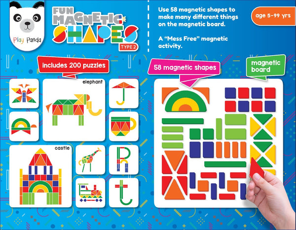 Play PandaFun Magnetic Shapes Small Type 2 with 58 Magnetic Shapes, 200 Pattern Book, Magnetic Board and Display Stand