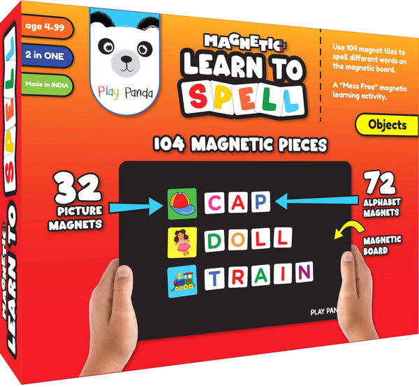 Play Panda Magnetic Learn to Spell Objects with 104 Magnetic Tiles, Magnetic Board and Spelling Guide (Copy)