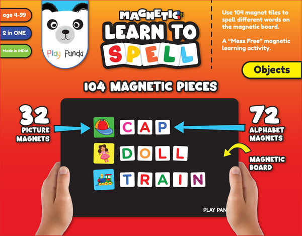 Play Panda Magnetic Learn to Spell Objects with 104 Magnetic Tiles, Magnetic Board and Spelling Guide (Copy)