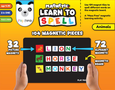 Magnetic Learn to Spell Animals with 104 Magnetic Tiles