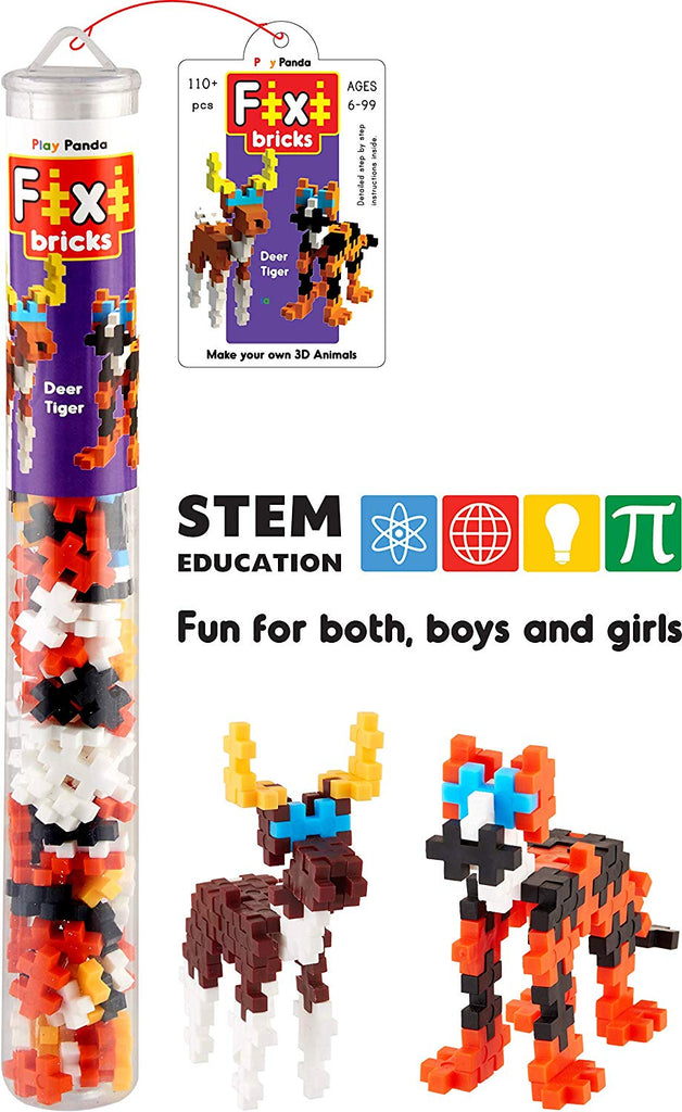 Fixi Bricks Jungle Tube 3 Tiger & Deer - 110 Fixi Bricks Instruction Manual Storage Tube