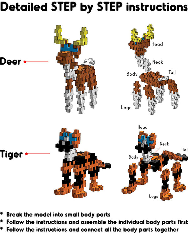Fixi Bricks Jungle Tube 3 Tiger & Deer - 110 Fixi Bricks Instruction Manual Storage Tube