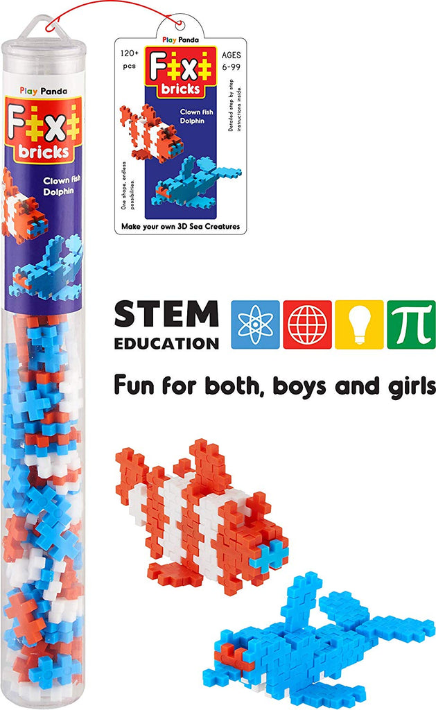 Fixi Bricks Aqua Tube 1 Dolphin & Clown Fish - 110 Fixi Bricks Instruction Manual Storage Tube