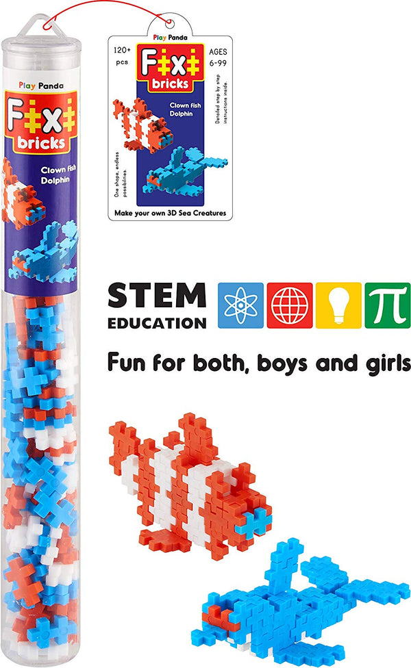 Fixi Bricks Aqua Tube 1 Dolphin & Clown Fish - 110 Fixi Bricks Instruction Manual Storage Tube