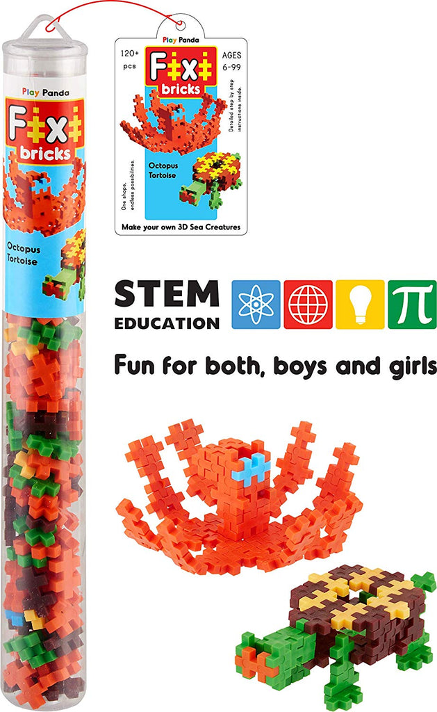 Fixi Bricks Aqua Tube 2 Tortoise & Octopus - 110 Fixi Bricks Instruction Manual Storage Tube