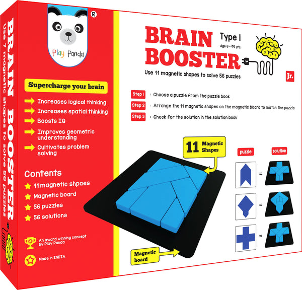 Play PandaBrain Booster Small Type 1 - 56 puzzles designed to boost intelligence - with Magnetic Shapes, Magnetic Board, Puzzle Book and Solution Book