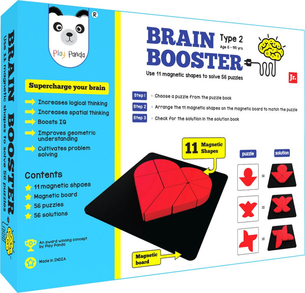 Play Panda Brain Booster Small Type 2 - 56 puzzles designed to boost intelligence - with Magnetic Shapes, Magnetic Board, Puzzle Book and Solution Book