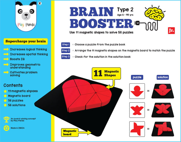 Play Panda Brain Booster Small Type 2 - 56 puzzles designed to boost intelligence - with Magnetic Shapes, Magnetic Board, Puzzle Book and Solution Book