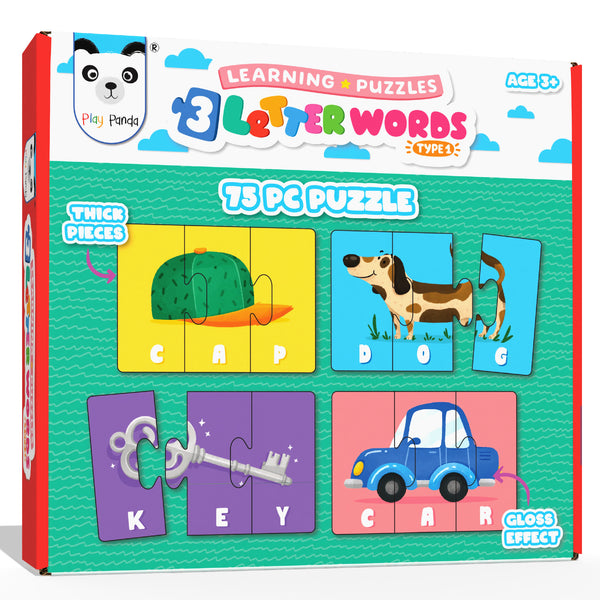 Learning Puzzles 3 Letter Words Type 1 | 75 Piece Spelling Puzzle