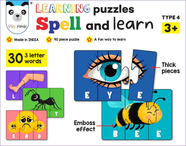 Play Panda Learning Puzzles 3 Letter Words Type 3 - 75 Piece Spelling Puzzle