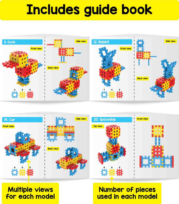 Bloxy The Easy Blocks 20 Models - Use Giant Plastic Blocks to make Animals, Birds, Vehicles, Buildings, etc. - Kid Friendly Blocks fix easily with each other