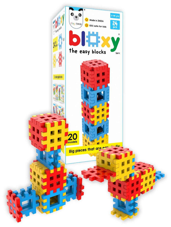 Bloxy The Easy Blocks 20 Models - Use Giant Plastic Blocks to make Animals, Birds, Vehicles, Buildings, etc. - Kid Friendly Blocks fix easily with each other