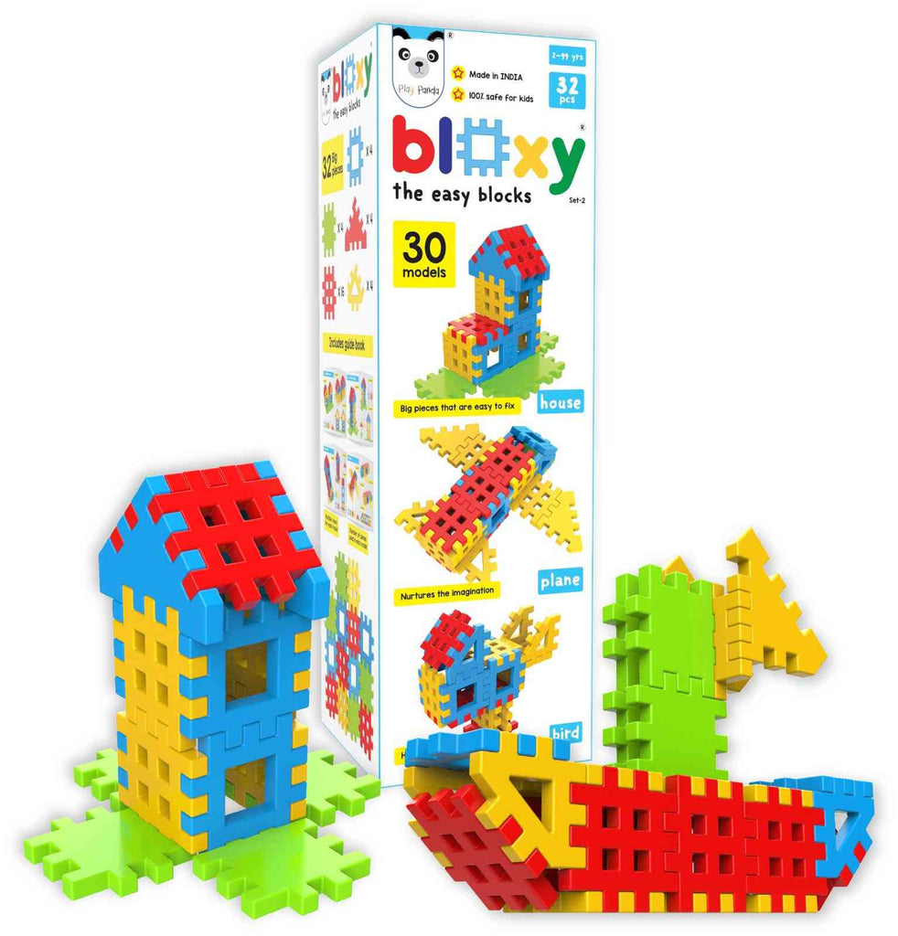 Bloxy The Easy Blocks 30 Models - Use Giant Plastic Blocks to make Animals, Birds, Vehicles, Buildings, etc. - Kid Friendly Blocks fix easily with each other