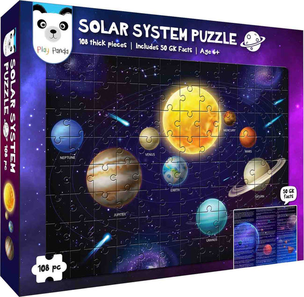 Play Panda Solar System Outer Space Puzzle 108 Pieces - Educational Puzzle with 50 GK Facts - Learn About Planets