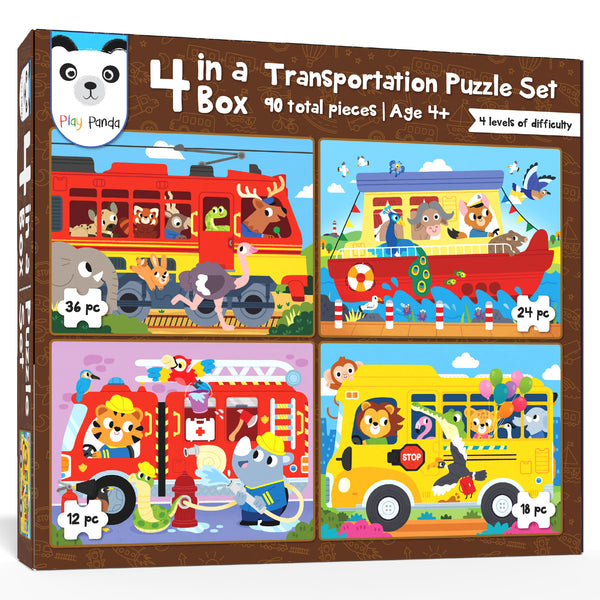4 in a Box Vehicles Puzzle for Kids | Educational Puzzle with 90 Pieces