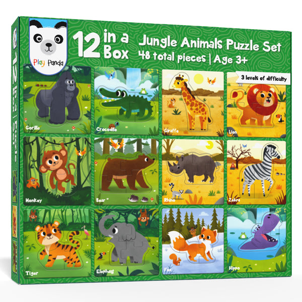 12 in a Box Jungle Animal Puzzles | Preschool Educational Activity for Kids