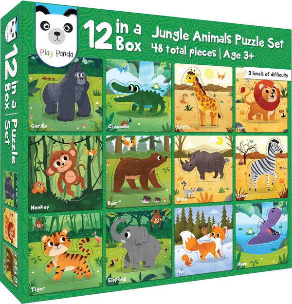 Play Panda 12 in 1 Animal Puzzles for Kids - Ages 1 to 5 - Preschool Educational Activity for Kids – 2, 3, 4 Piece Puzzles with Increasing Level of Difficulty for Greater Skill Building