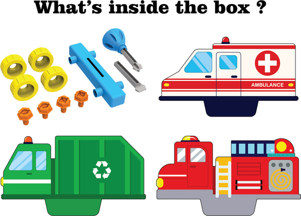 Build A Vehicle City Helpers - 3 in 1 - A fun screw & unscrew activity for kids - Make 3 different vehicles