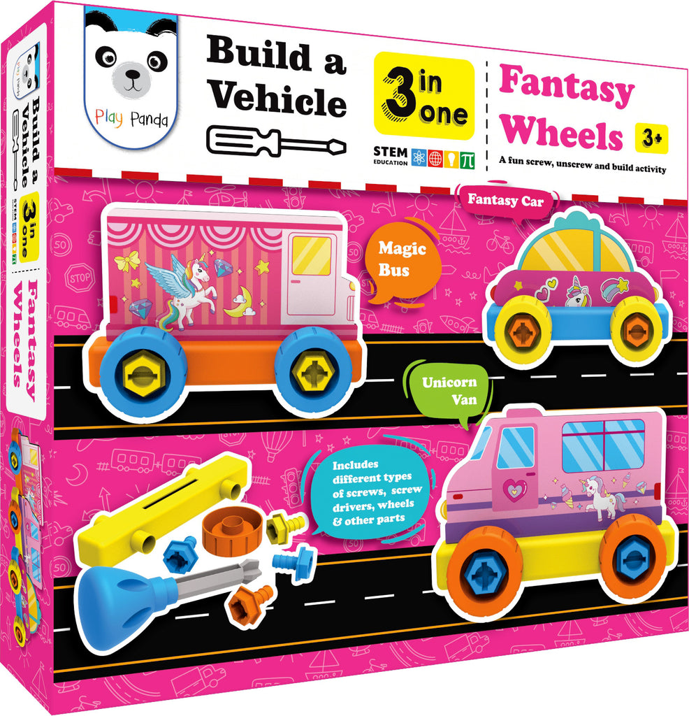 Build A Vehicle Fantasy Wheels - 3 in 1 - A fun screw & unscrew activity for kids - Make 3 different vehicles