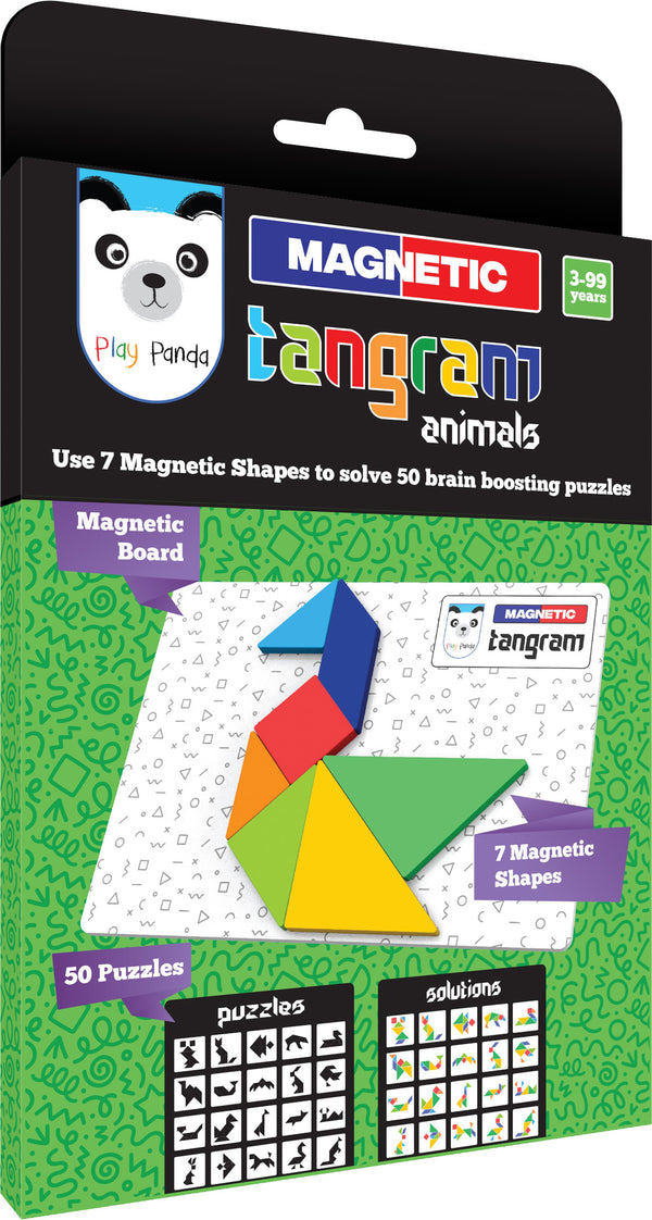 Magnetic Tangram Puzzle Animals - Solve 50 Puzzles using Magnetic Shapes - includes Magnetic Shapes, Magnetic Board, 50 Puzzles, 50 Solutions – Educational & Travel Toy for age group 5-99 years