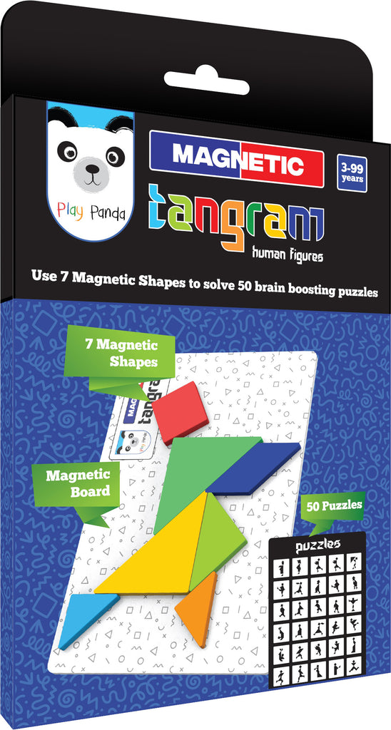 Magnetic Tangram Puzzle Human Figures - Solve 50 Puzzles using Magnetic Shapes - includes Magnetic Shapes, Magnetic Board, 50 Puzzles, 50 Solutions – Educational & Travel Toy for age group 5-99 years
