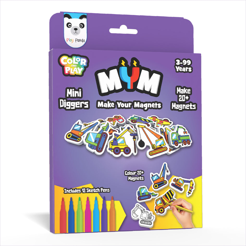 MYM Colour & Play Mini Diggers | Make 20+ Magnets