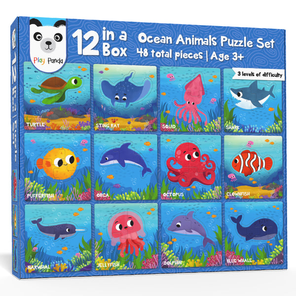 12 in a Box Ocean Animals Puzzle Set | Preschool Educational Activity for Kids